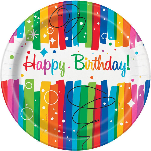 Verjaardag Borden Happy Birthday Regenboog 23cm 8st van Unique koop je bij Partywinkel