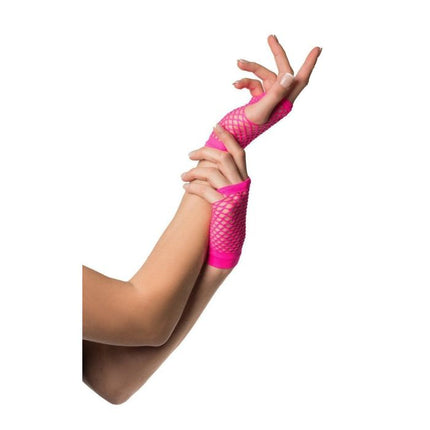 Visnet Handschoenen Neon Roze Kort Vingerloos van Partychimp koop je bij Partywinkel