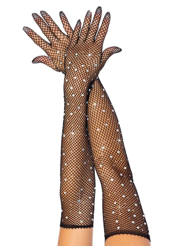 handschuhe mit strasssteinen Fischnetz Handschuhe Schwarz Strass – Partywinkel