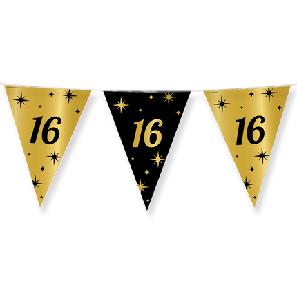 Vlaggenlijn 16 Jaar Goud Zwart 10m van Paper Dreams koop je bij Partywinkel
