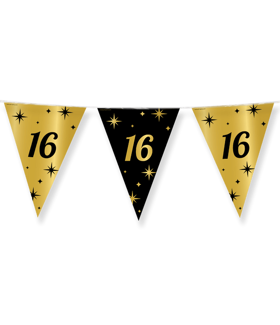 Vlaggenlijn 16 Jaar Goud Zwart 10m van Paper Dreams koop je bij Partywinkel