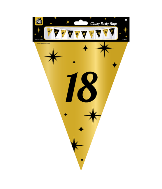 Vlaggenlijn 18 Jaar Goud Zwart 10m van Paper Dreams koop je bij Partywinkel