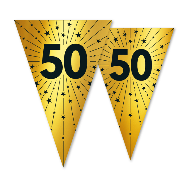 Vlaggenlijn 50 PET Dubbelzijdig 20x30cm Goud 10m van WeFiesta koop je bij Partywinkel