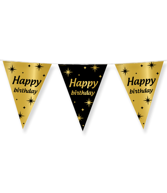 Vlaggenlijn Happy Birthday Goud Zwart 10m van Paper Dreams koop je bij Partywinkel