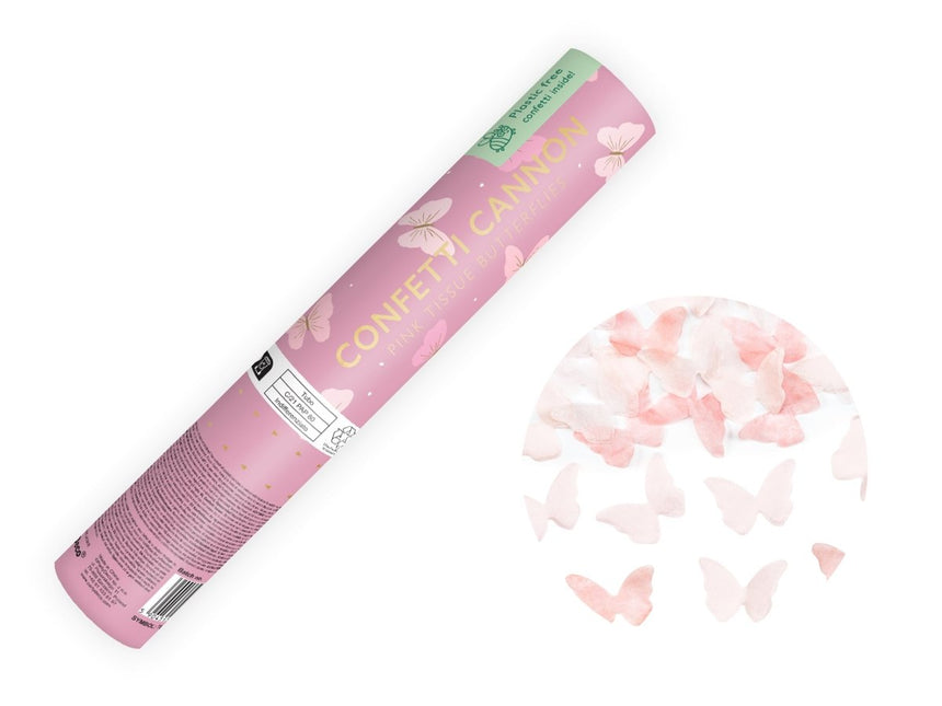 Vlinder Confetti Kanon Lichtroze 20cm van Partydeco koop je bij Partywinkel