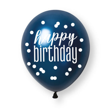 6ct Glitz Blue Happy Birthday Pearl Premium 30cm Latex Balloons