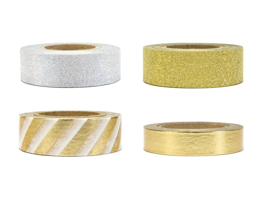 Washi Tape Goud Wit 10m 4st van Partydeco koop je bij Partywinkel