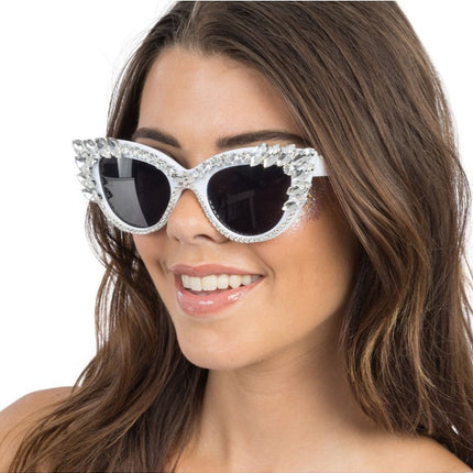 Weiße Cat-Eye-Brille mit Strass, 15 cm