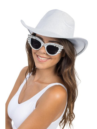 Weiße Cat-Eye-Brille mit Strass, 15 cm