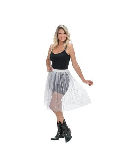 Weißer Tüllrock mit Glitzer für Damen, Einheitsgröße