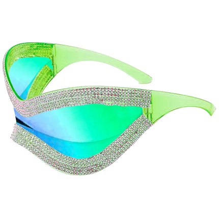Neongrüne Brille mit Strasssteinen