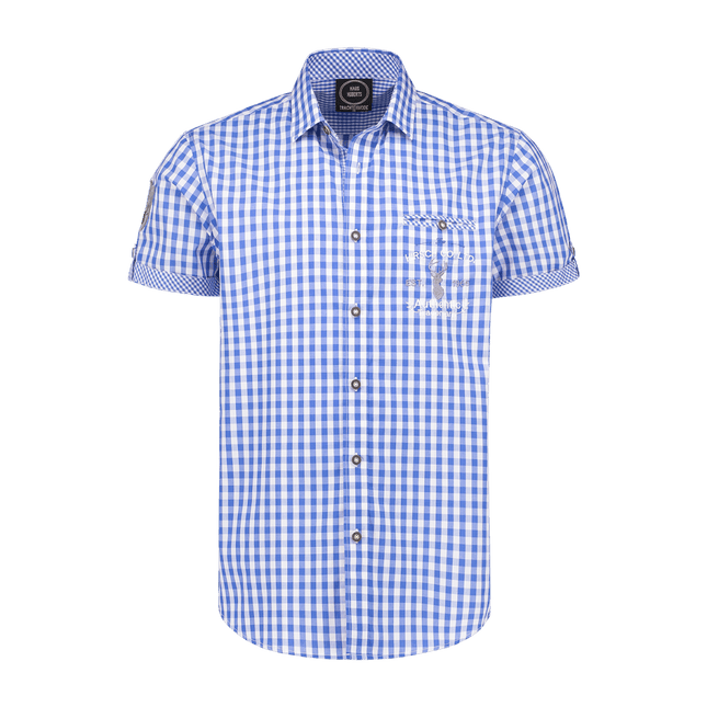 Wit Blauwe Blouse Heren Korte Mouw Traditioneel Geruit van Haus Huberts koop je bij Partywinkel