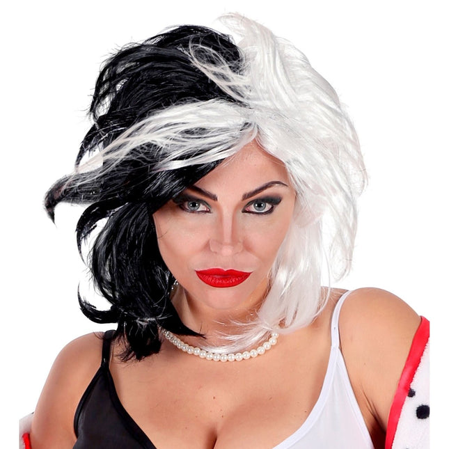 Wit Zwarte Pruik Cruella van Widmann koop je bij Partywinkel