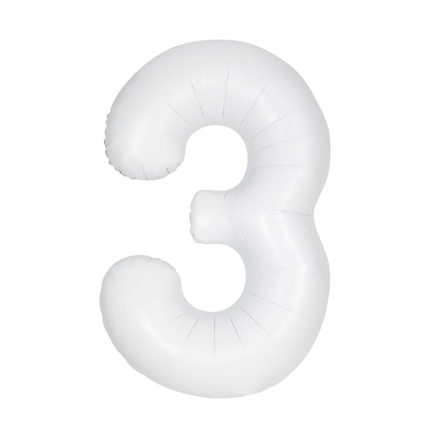 Witte Cijfer Ballon 3 Jaar Matte 86cm van Unique koop je bij Partywinkel
