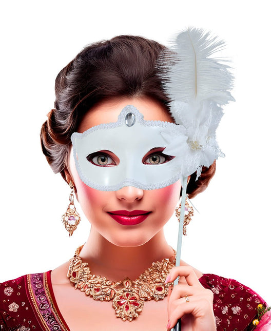 Witte Oogmasker Met Stok van Fiestas Guirca koop je bij Partywinkel