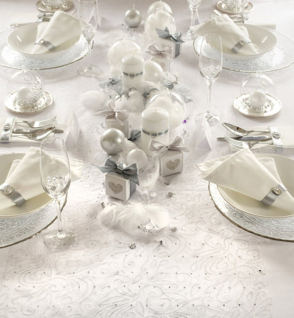 Witte Organza Stof Parels 48cm 9m van Partydeco koop je bij Partywinkel