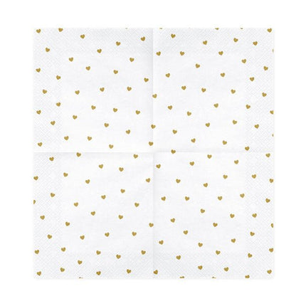 Witte Servetten Gouden Hartjes 33cm 20st van Partydeco koop je bij Partywinkel