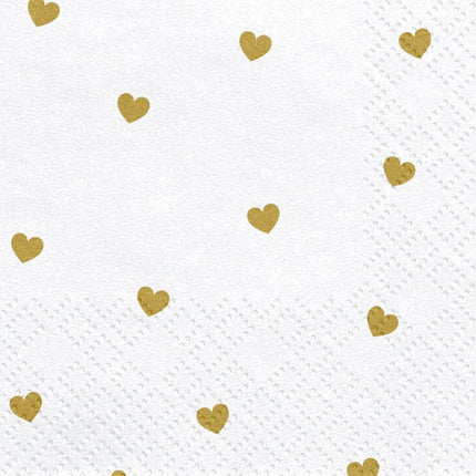 Witte Servetten Gouden Hartjes 33cm 20st van Partydeco koop je bij Partywinkel