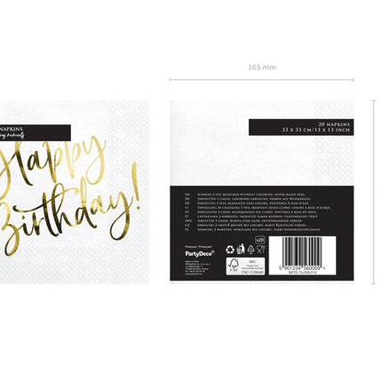 Witte Servetten Happy Birthday 33cm 20st van Partydeco koop je bij Partywinkel