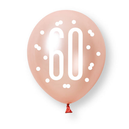 6ct Glitz Rose Gold Number 60 Assorted Platinum & Pearl Premium 30cm Latex Balloons
