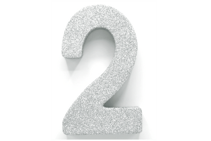 Zilver Tafeldecoratie Cijfer 2 Glitter 20,5cm van WeFiesta koop je bij Partywinkel