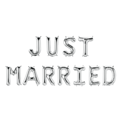 Zilveren Ballonnen Set Just Married 1,9m van Paper Dreams koop je bij Partywinkel
