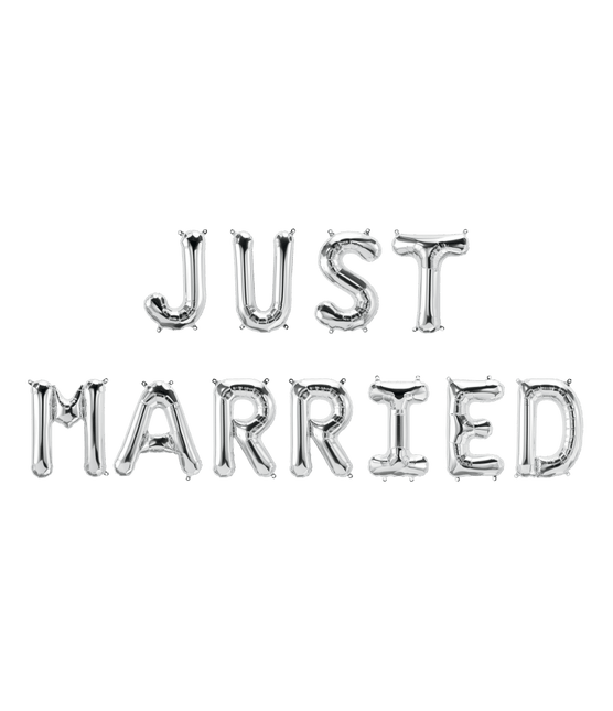 Zilveren Ballonnen Set Just Married 1,9m van Paper Dreams koop je bij Partywinkel