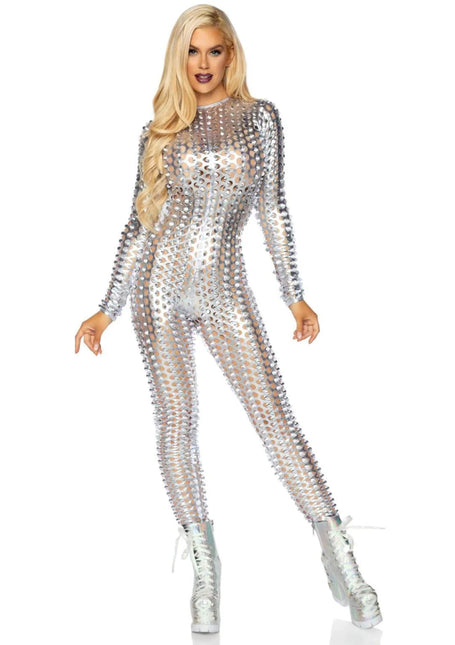 Zilveren Catsuit Dames Leg Avenue - Partywinkel - 714718550695