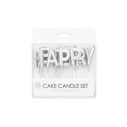 Zilveren Happy Birthday Kaarsen 8 delig van WeFiesta koop je bij Partywinkel