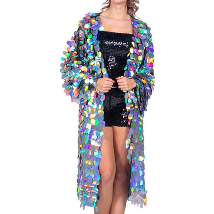 Zilveren Jas Dames Lang Pailletten van Wilbers & Wilbers koop je bij Partywinkel