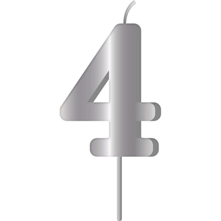 Zilveren Kaars 4 Jaar 7cm van Folat koop je bij Partywinkel