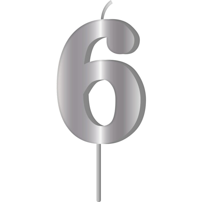 Zilveren Kaars 6 Jaar 7cm van Folat koop je bij Partywinkel