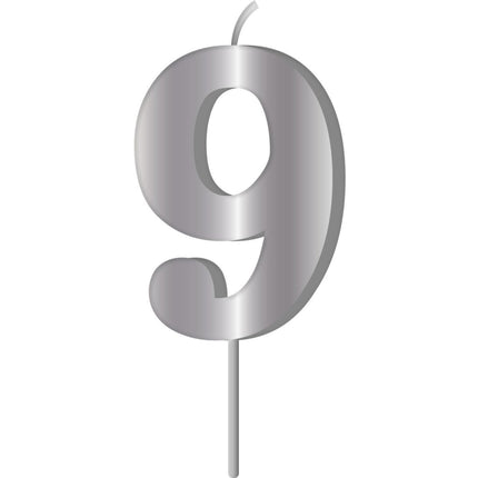 Zilveren Kaars 9 Jaar 7cm van Folat koop je bij Partywinkel