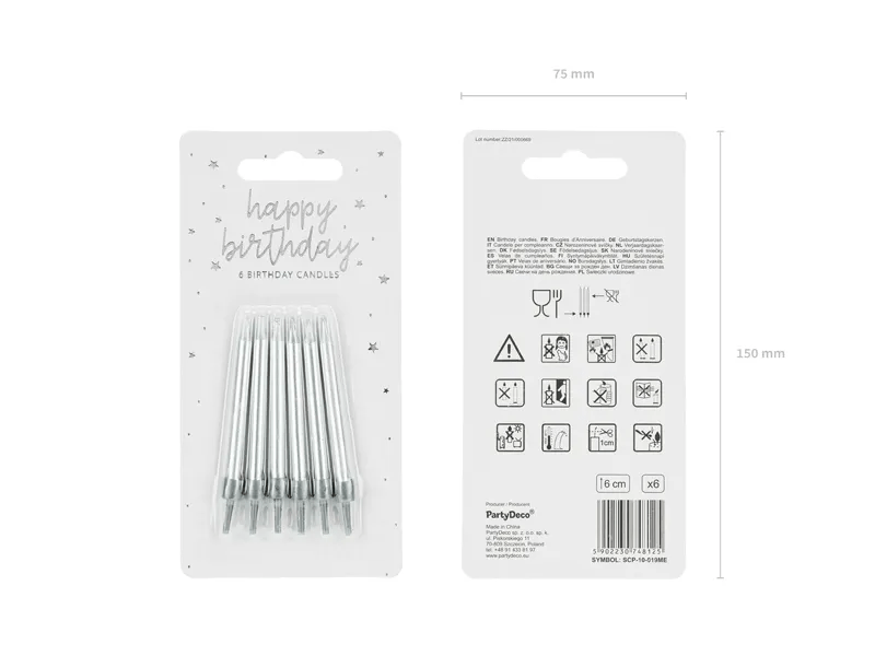 Zilveren Kaarsjes 6cm 6st van Partydeco koop je bij Partywinkel