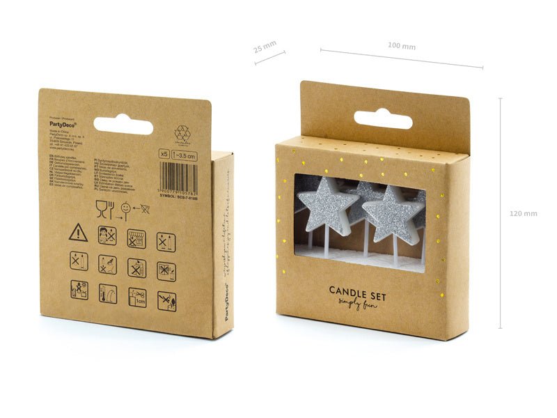 Zilveren Kaarsjes Sterren 3,5cm 5st van Partydeco koop je bij Partywinkel