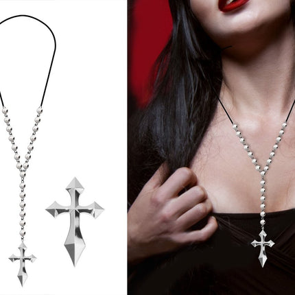 Zilveren Ketting Kruis Met Zilveren Parels van Fiestas Guirca koop je bij Partywinkel