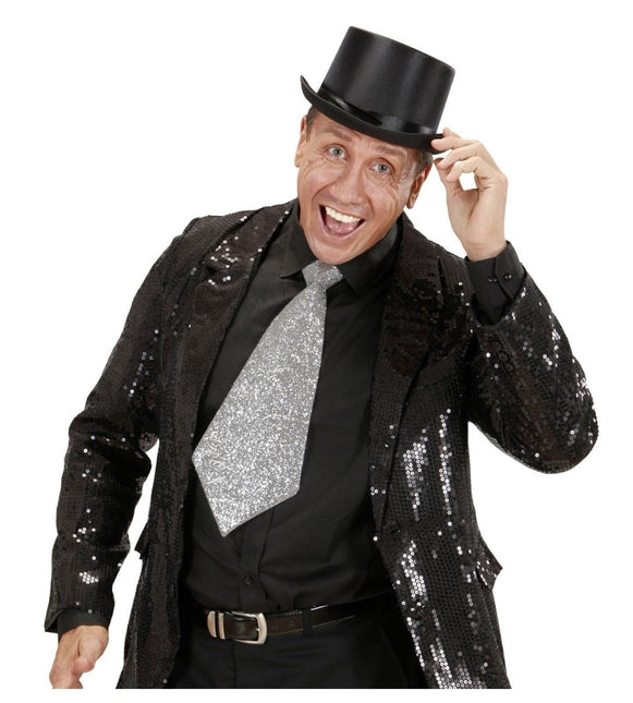 Zilveren Stropdas Glitter Met Elastiek van Widmann koop je bij Partywinkel