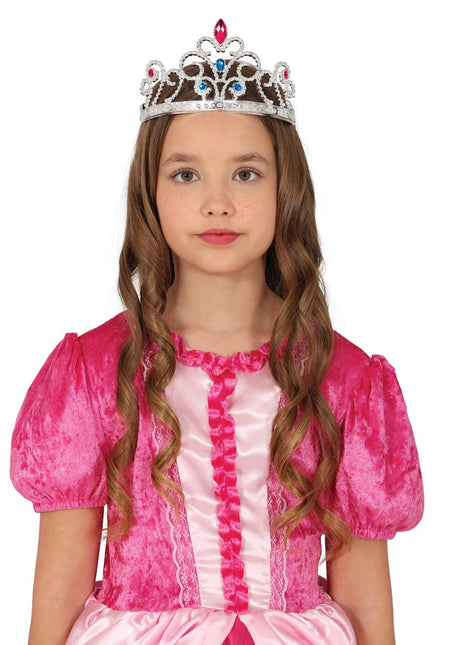 Zilveren Tiara Kind Met Edelstenen - Partywinkel - 8434077230015