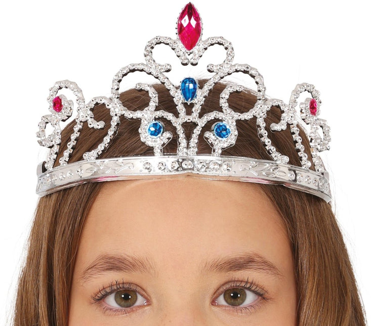 Zilveren Tiara Kind Met Edelstenen - Partywinkel - 8434077230015