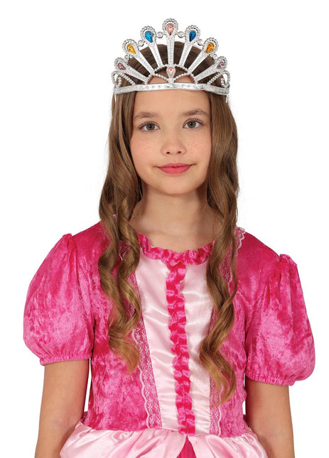 Zilveren Tiara Met Edelstenen - Partywinkel - 8434077230008
