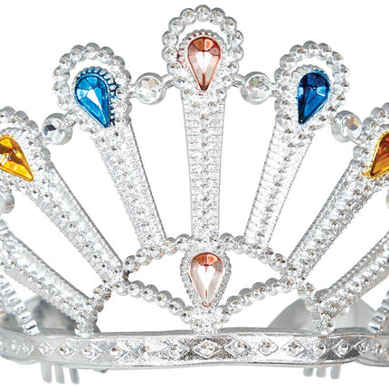 Zilveren Tiara Met Edelstenen - Partywinkel - 8434077230008