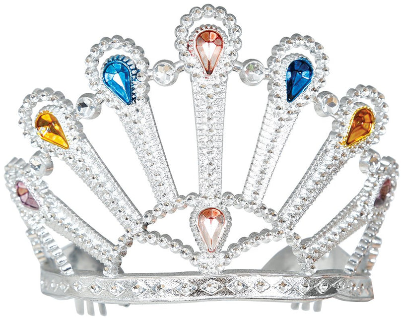 Zilveren Tiara Met Edelstenen - Partywinkel - 8434077230008