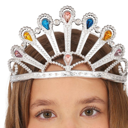 Zilveren Tiara Met Edelstenen - Partywinkel - 8434077230008