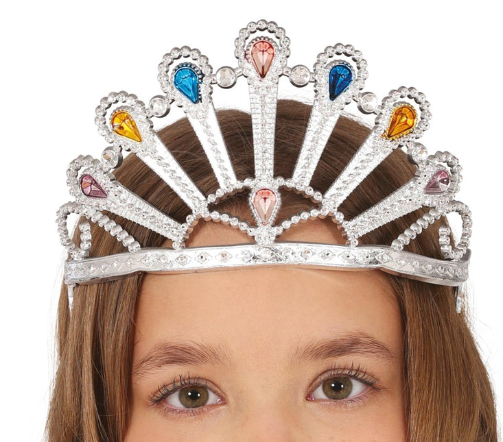 Zilveren Tiara Met Edelstenen - Partywinkel - 8434077230008