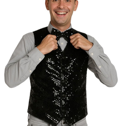 Zwart Gilet Met Strikje 2 delig van Partychimp koop je bij Partywinkel