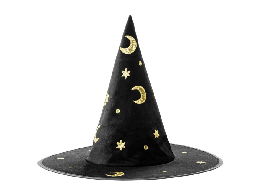 Zwart Gouden Halloween Heksenhoed van Partydeco koop je bij Partywinkel