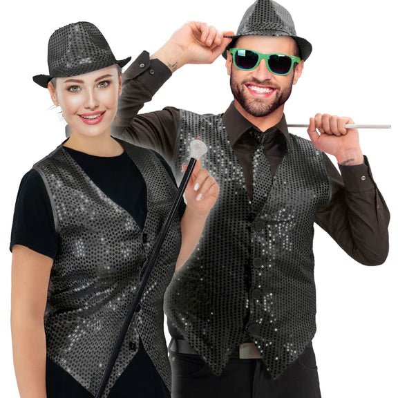 Zwart Vest Pailletten van VDV Benefit koop je bij Partywinkel