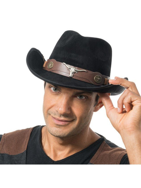 Zwarte Cowboyhoed met Stierenkop One Size van CHAKS koop je bij Partywinkel