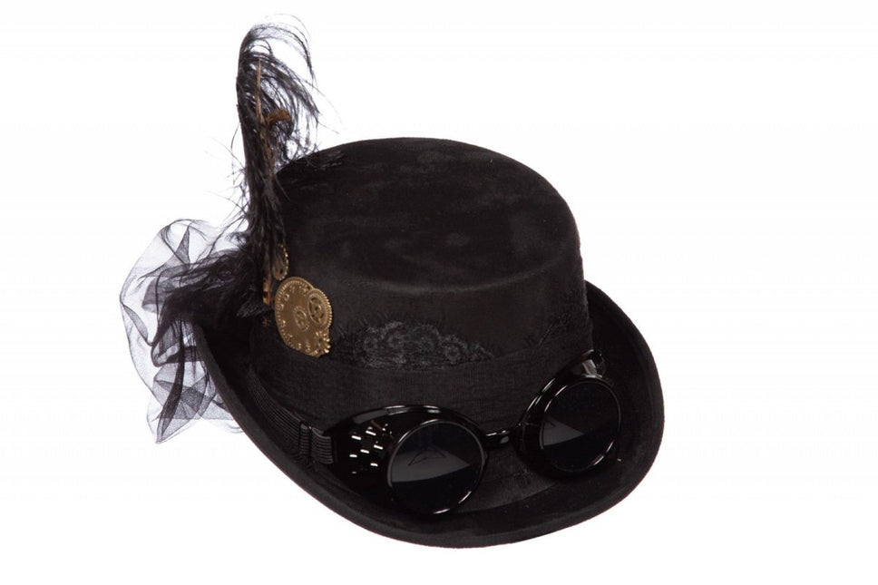 Zwarte Hoed Steampunk Met Bril van Wilbers & Wilbers koop je bij Partywinkel