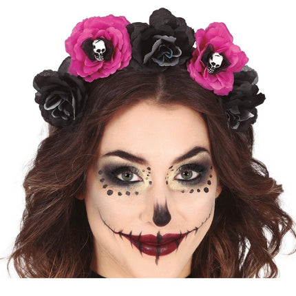 Zwarte Paarse Halloween Haarband Bloemen van Fiestas Guirca koop je bij Partywinkel
